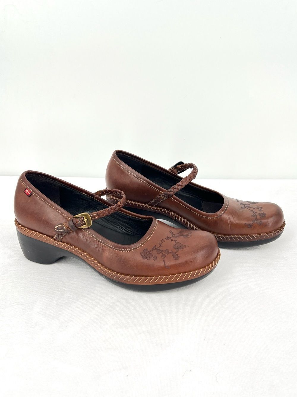 Ecco Brown Braided Strap Mary Jane Heels